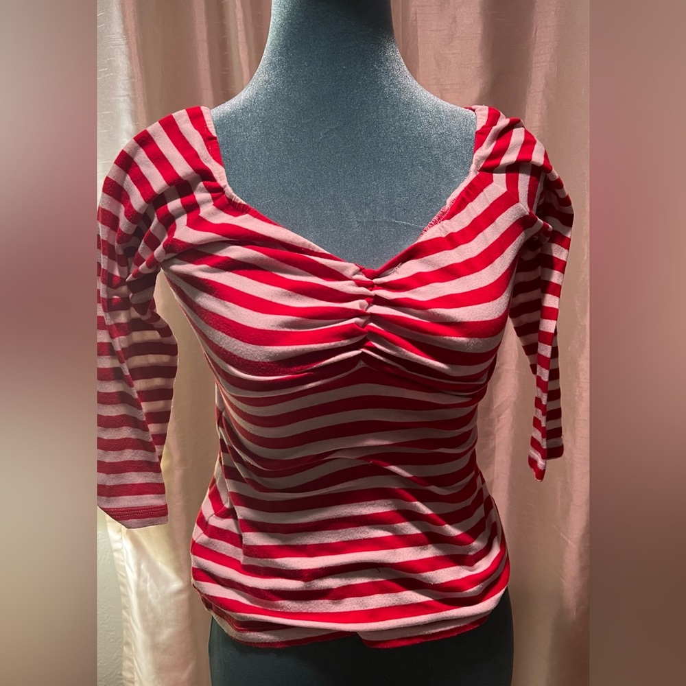 Red and white Striped pinup couture Top sz S